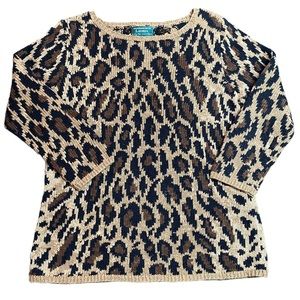 Lauren Ralph Lauren Hand Knit Leopard Women’s Sweater Small Linen Cotton